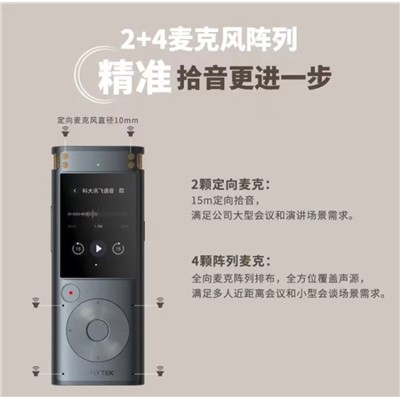 科大訊飛(IFLYTEK) AI智能錄音筆SR302 錄音外圍設備 錄音筆轉文字 實時翻譯 專業級降噪 360°拾音 免費轉寫 星空灰16G